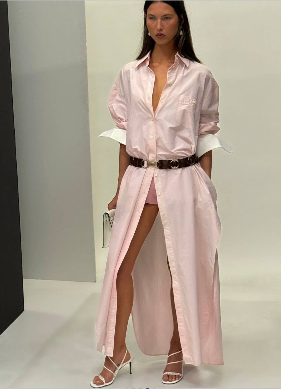 HS Oversized Pink Tech Poplin Shirtdress Maxi Dress