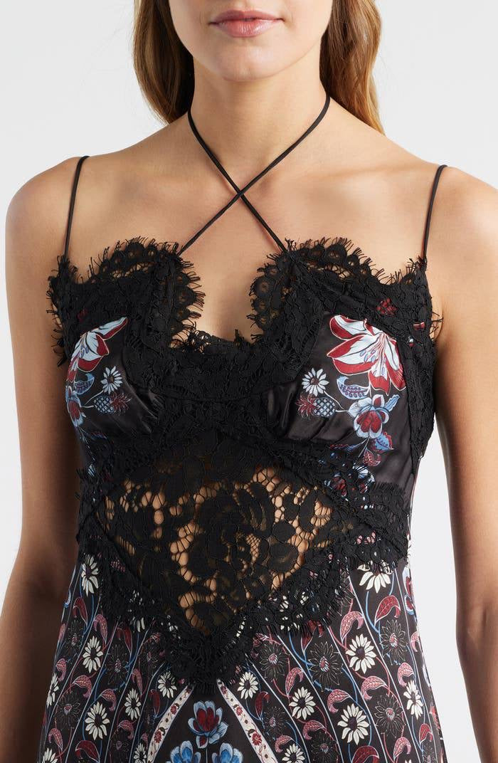 FR Marcelle Eyelash Lace-Trim Halter Viscose Midi Dress