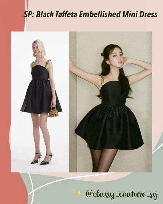 SP Black Taffeta Embellished Mini Dress Jisoo