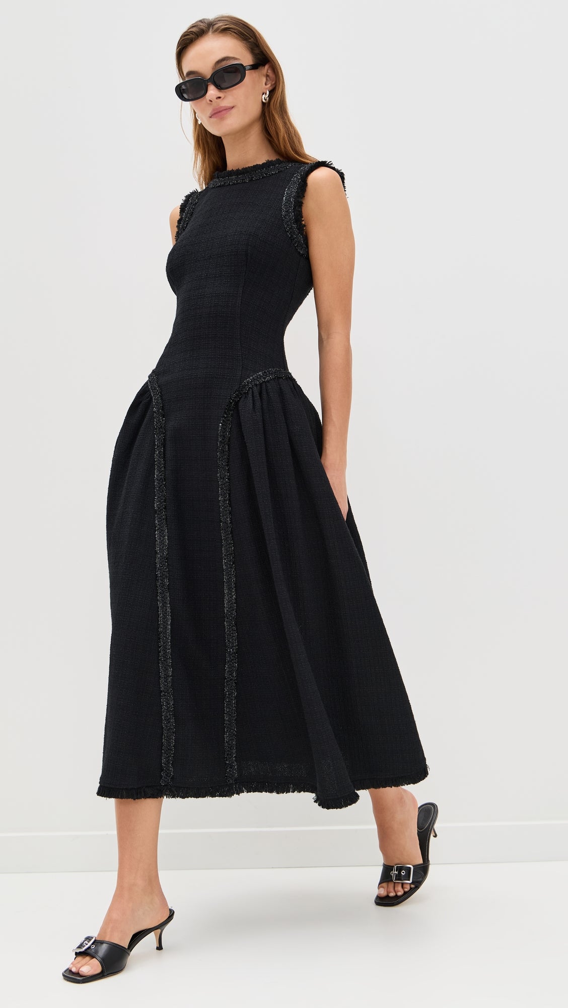 SP Black Boucle Sleeveless Open Back Midi Dress
