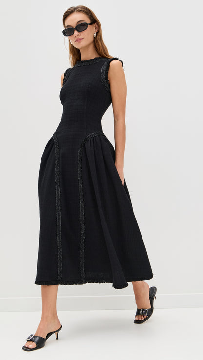 SP Black Boucle Sleeveless Open Back Midi Dress