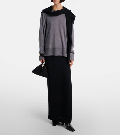 Tot Crew-neck Wool-Silk Fine Knit Sweater Pullover