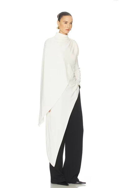 HS The Wilhelmina Viscose-blend Cape Top / Drape Mini Dress in Cream