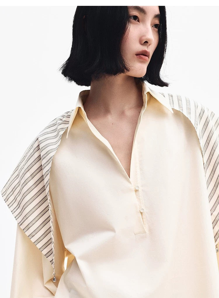 EDI Butter Yellow Stretch-Cotton Shirt w Cotton-silk Scarf