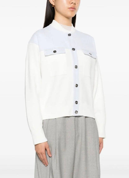 SD Dual-Material Coatigan Bomber Jacket in white/blue