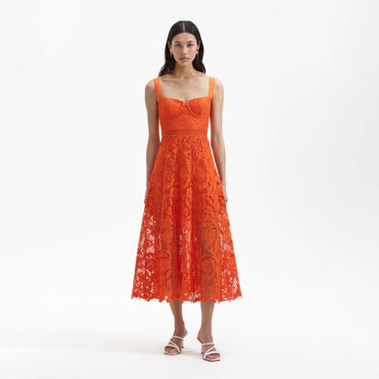 SP Orange & Blue Lace Midi Sweetheart Dress