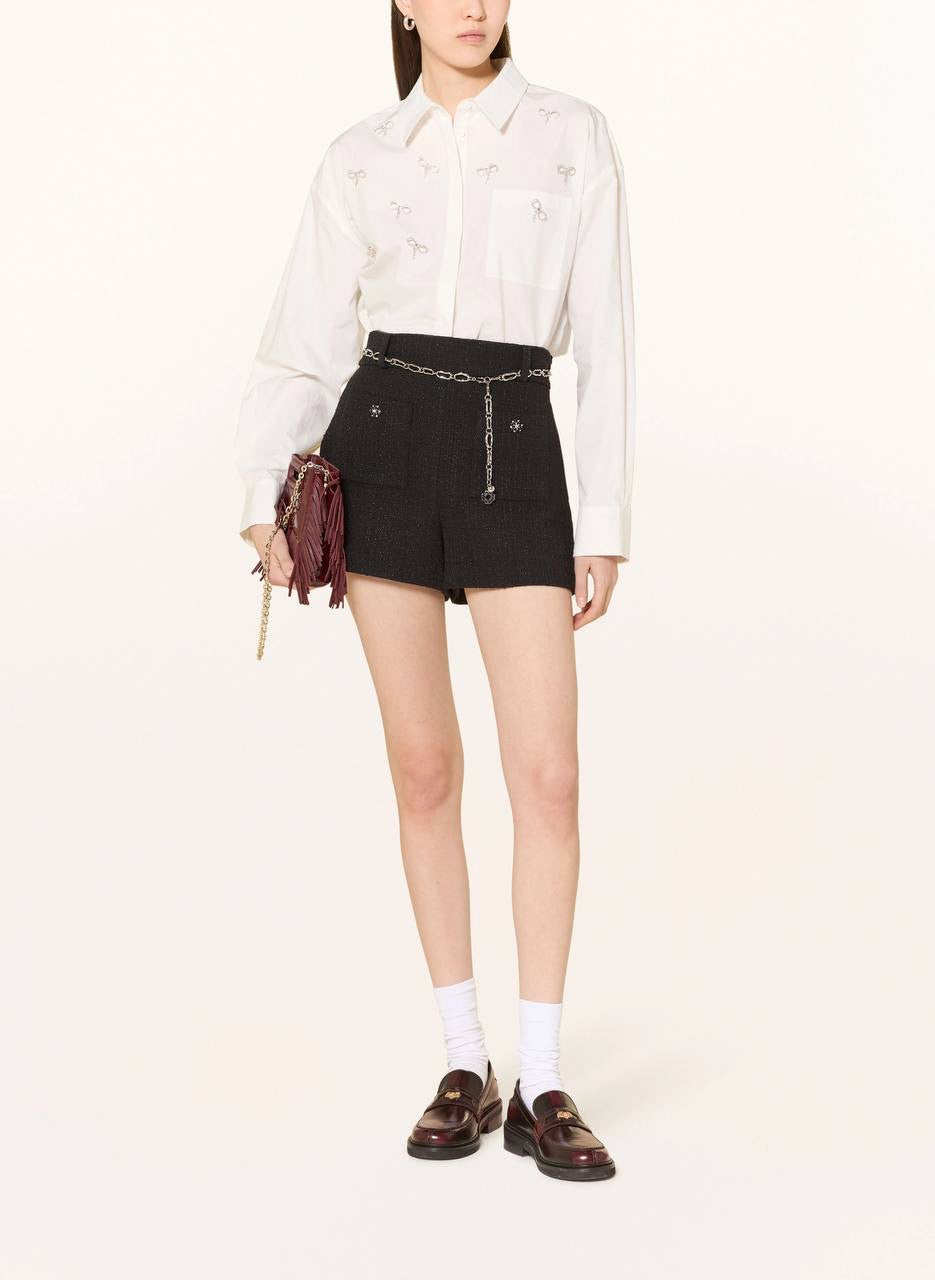 MJ Cineuli Jewel Bow Cropped Long Sleeve Shirt