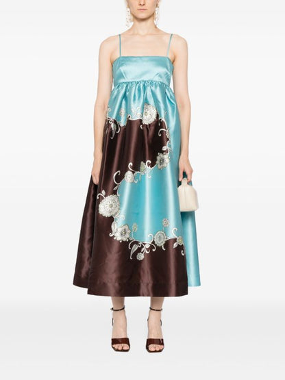 ALM Gia Printed Maxi Dress Sundress with Back Ribbon Bow Tie