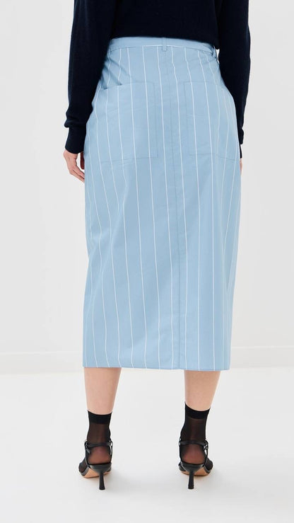 TB Striped Tech Poplin Tie Front Midi Skirt