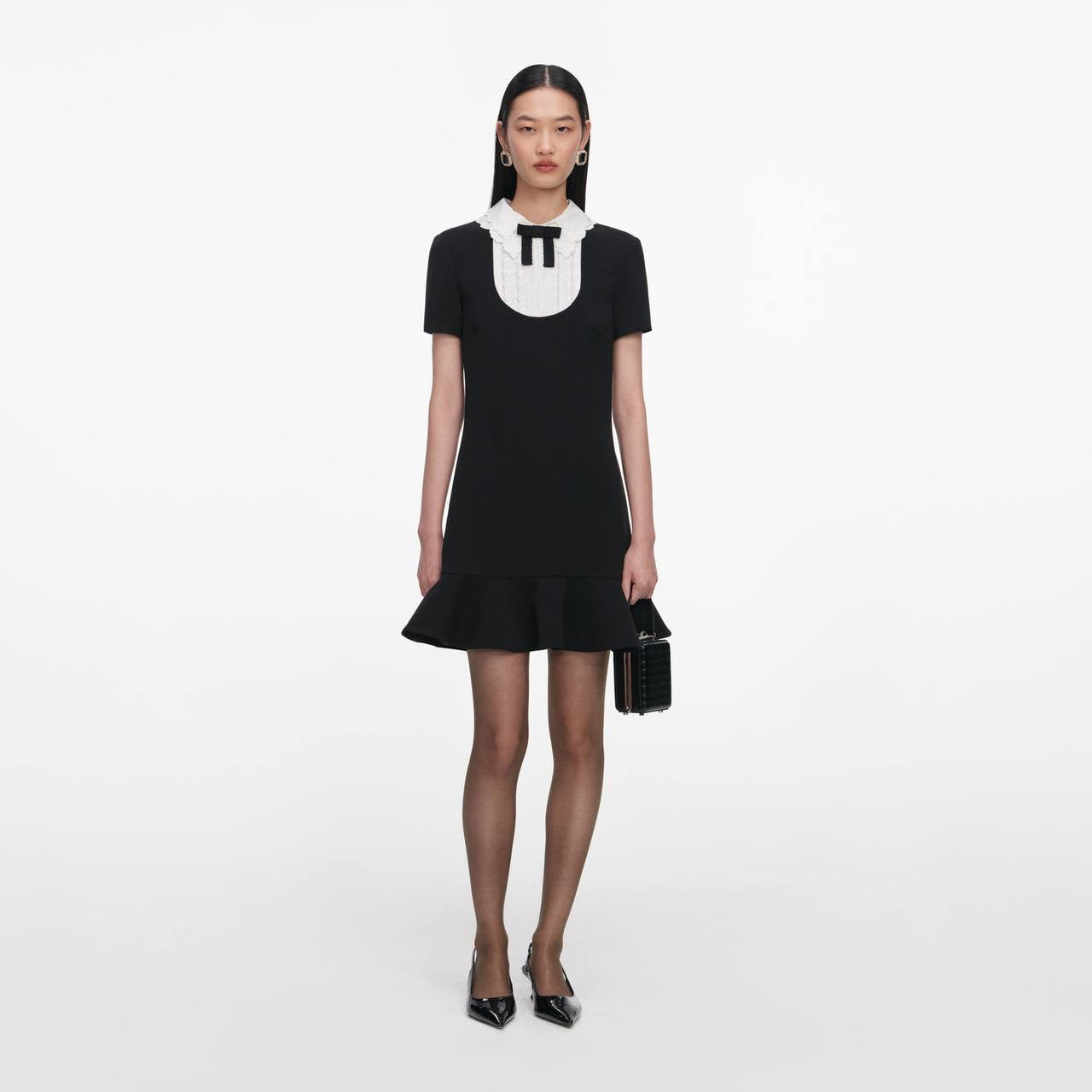SP Black Crepe Lace Bib Mini Dress