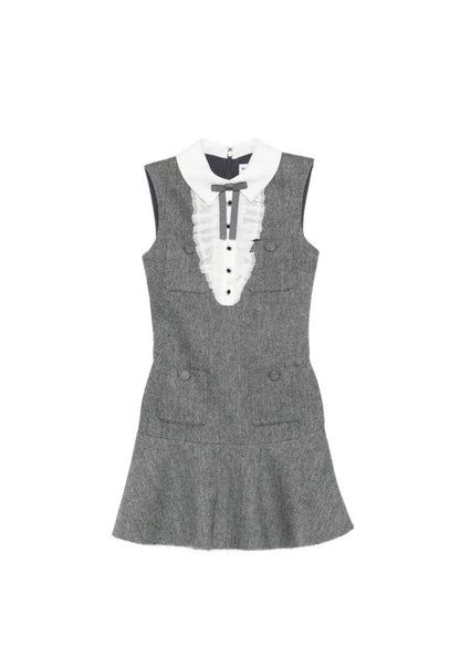 SP Grey Herringbone Lace Bib Mini Dress