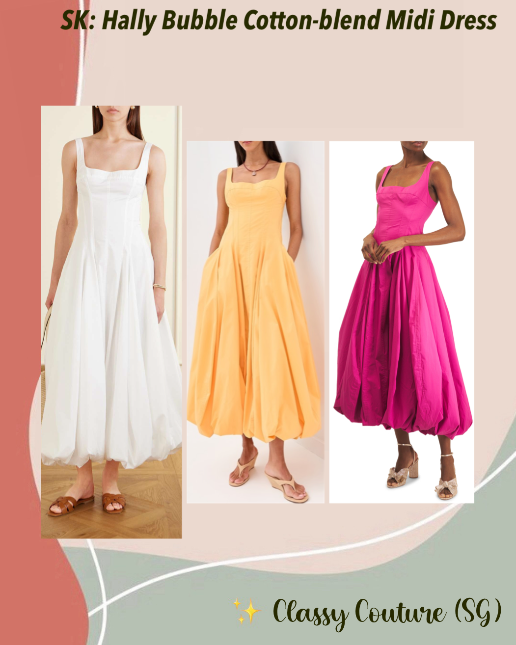 3 Colors! SK Hally Bubble Cotton-blend Midi Dress