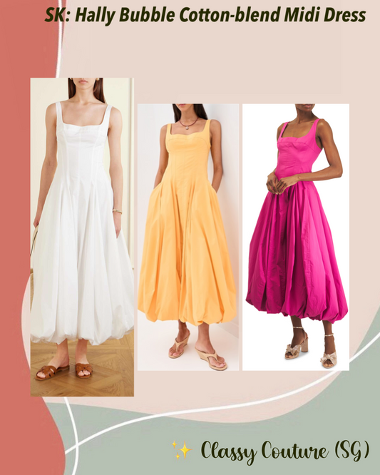 3 Colors! SK Hally Bubble Cotton-blend Midi Dress