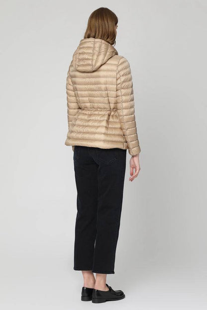 MC Raie Hooded Short Down Gathered Waist Drawstring Jacket