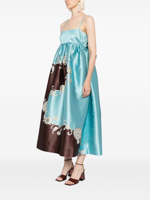 ALM Gia Printed Maxi Dress Sundress with Back Ribbon Bow Tie