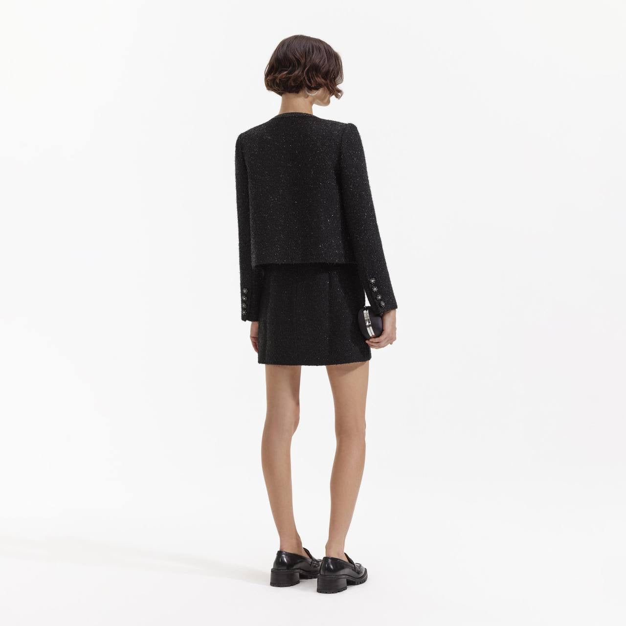 SP Black Boucle Bow Mini Dress | Boucle Trimmed Jacket | Set