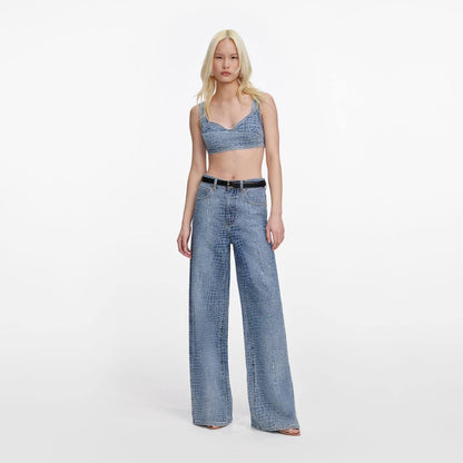 SP Rhinestone Croc Effect Wide Leg Jeans (belt not included)