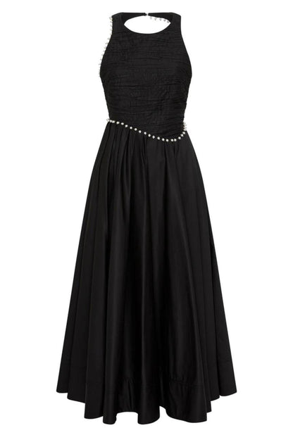 SALE! AJ Black Florence Pearl Trim Midi Dress