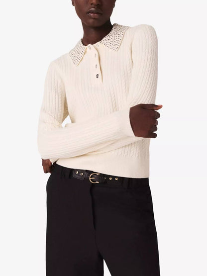 MJ Rhinestone Embellished Collar Cardigan