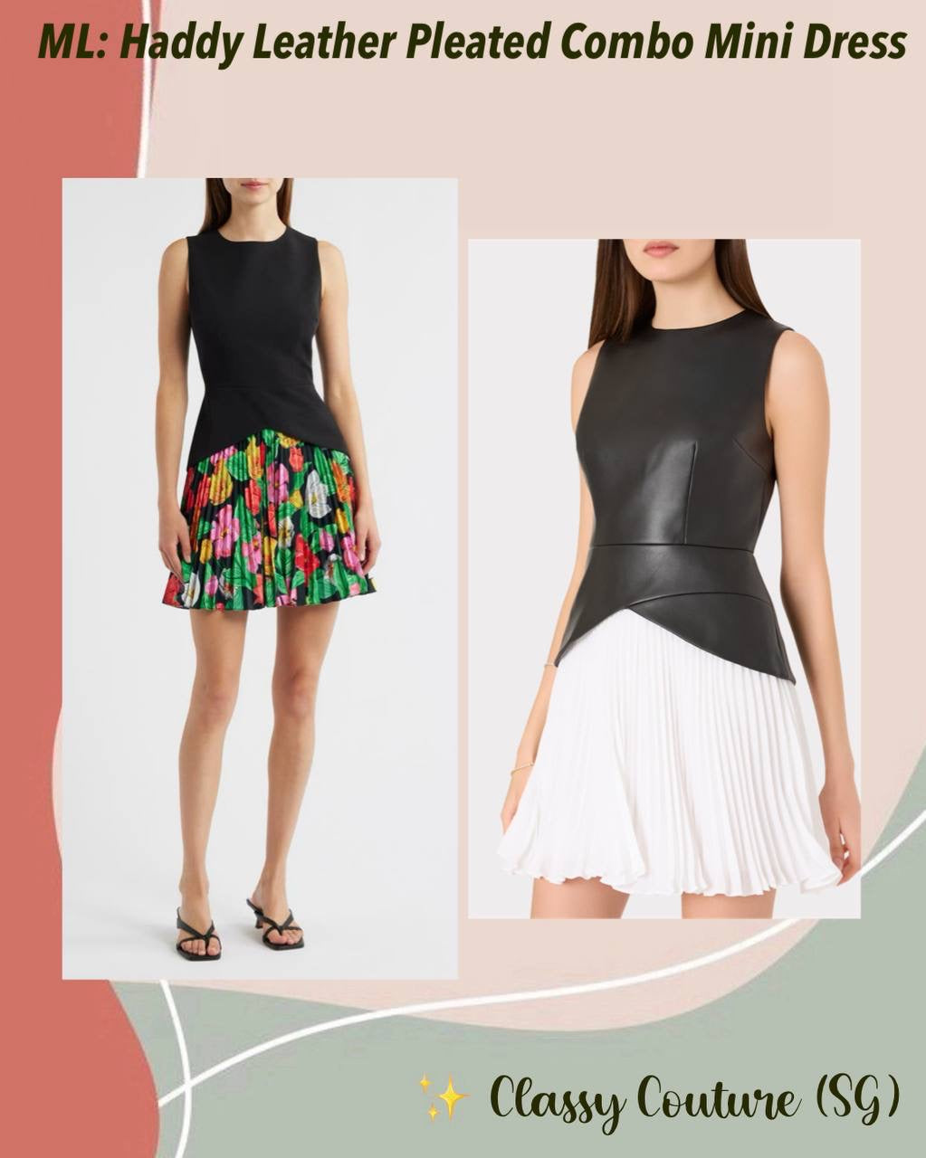 ML Haddy Leather Pleated Combo Mini Dress