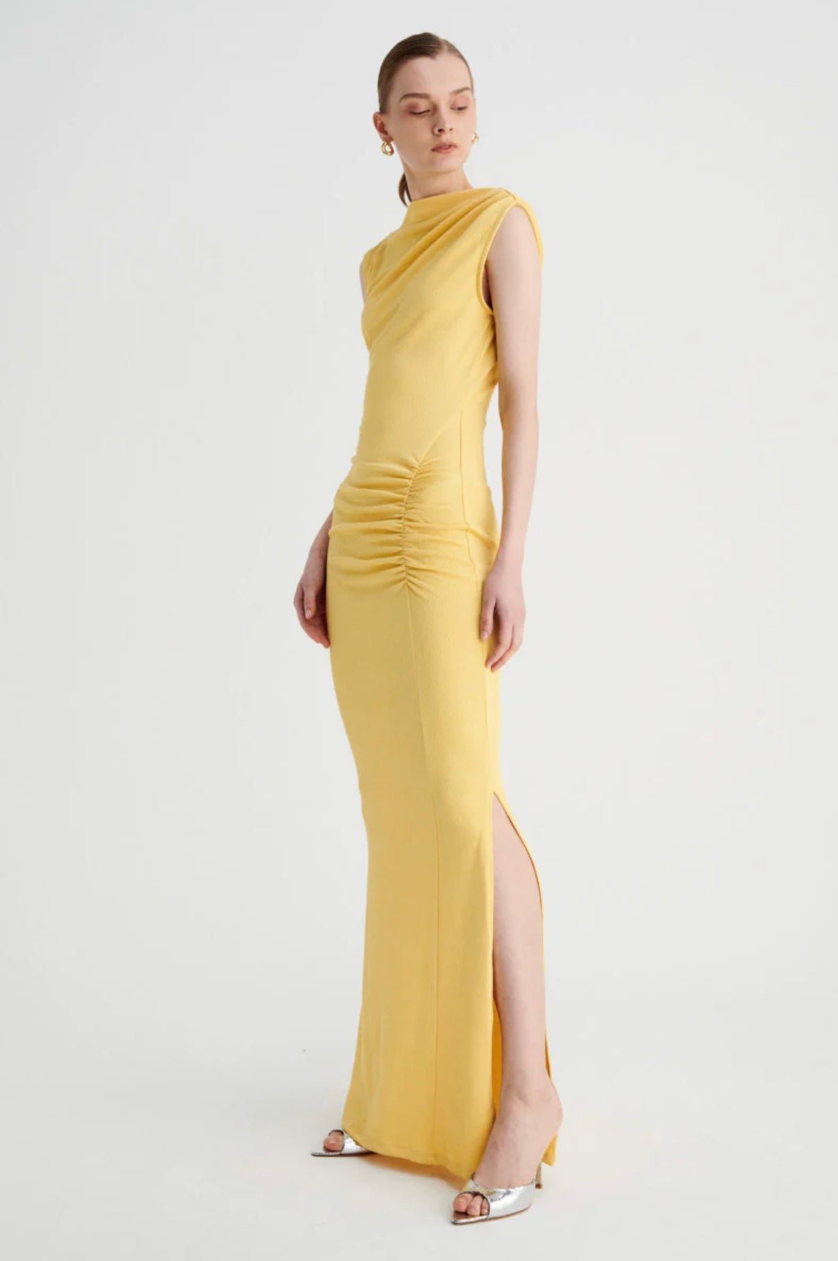 SB Vega Rouched Front Midi Maxi Dress in Butter