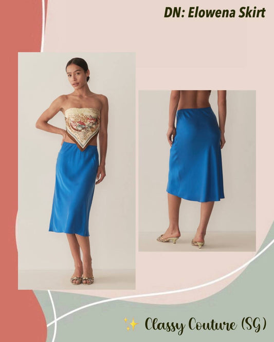 DN Elowena Blue Silk Midi Skirt