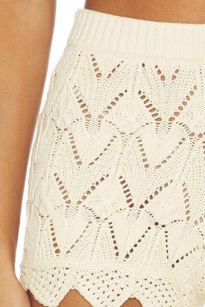 FLL Lelia Yoke Long Sleeve Top | Shorts | Cream Cotton Knit Set