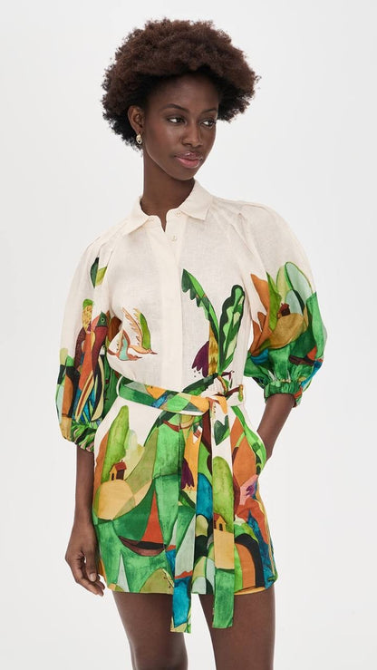 ALM Mokshini Linen Mini Dress Shirtdress