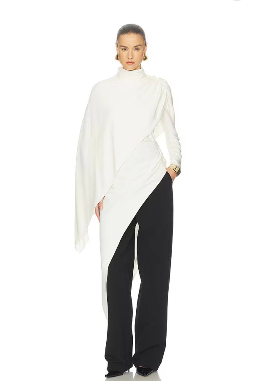 HS The Wilhelmina Viscose-blend Cape Top / Drape Mini Dress in Cream