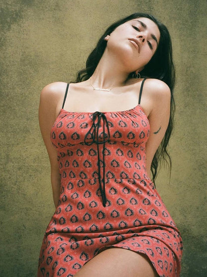 RP Inez Silk Milkmaid Mini Dress in Lucky Fortune Red