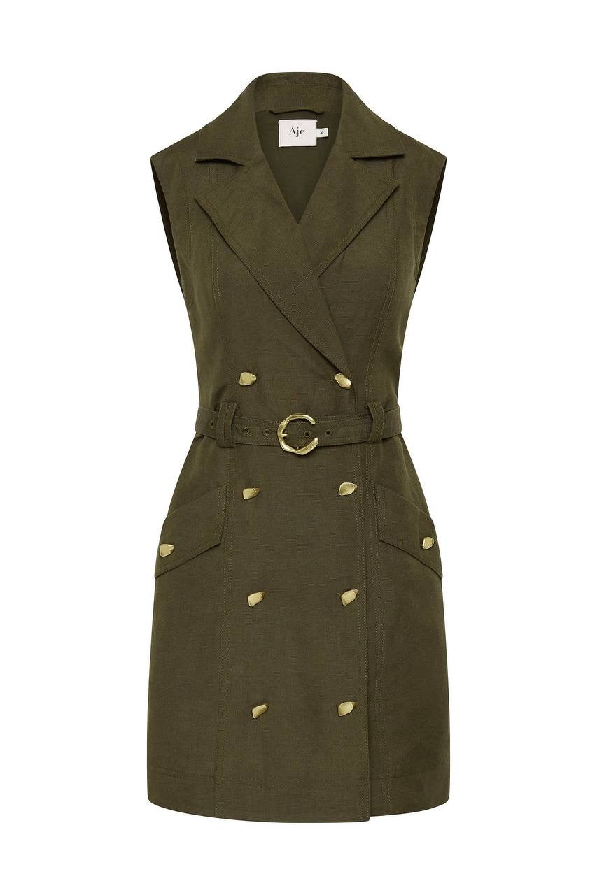 AJ Blake Utility Belted Linen-blend Mini Dress