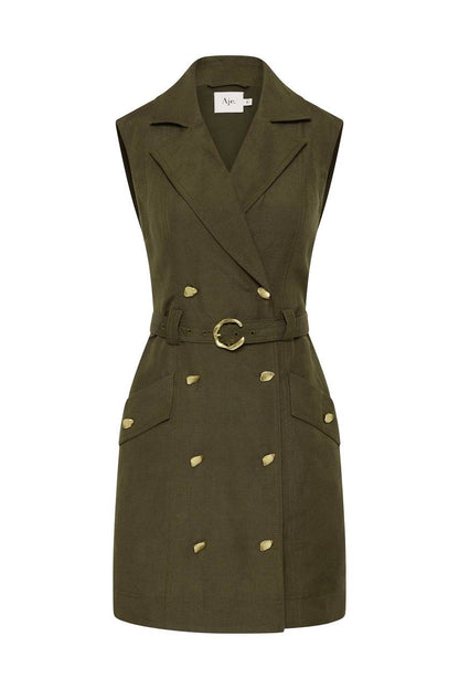 AJ Blake Utility Belted Linen-blend Mini Dress