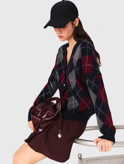 MJ Argyle Cropped Embellished Wool Cardigan