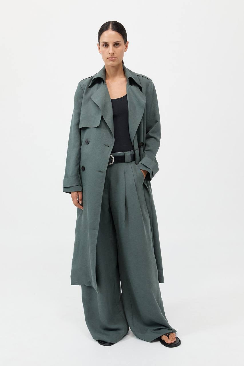 SA Soft Tailored Lyocell-Linen Long Trench Coat