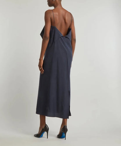 TOT Draped Silk Cami Top | Midi Dress in Navy