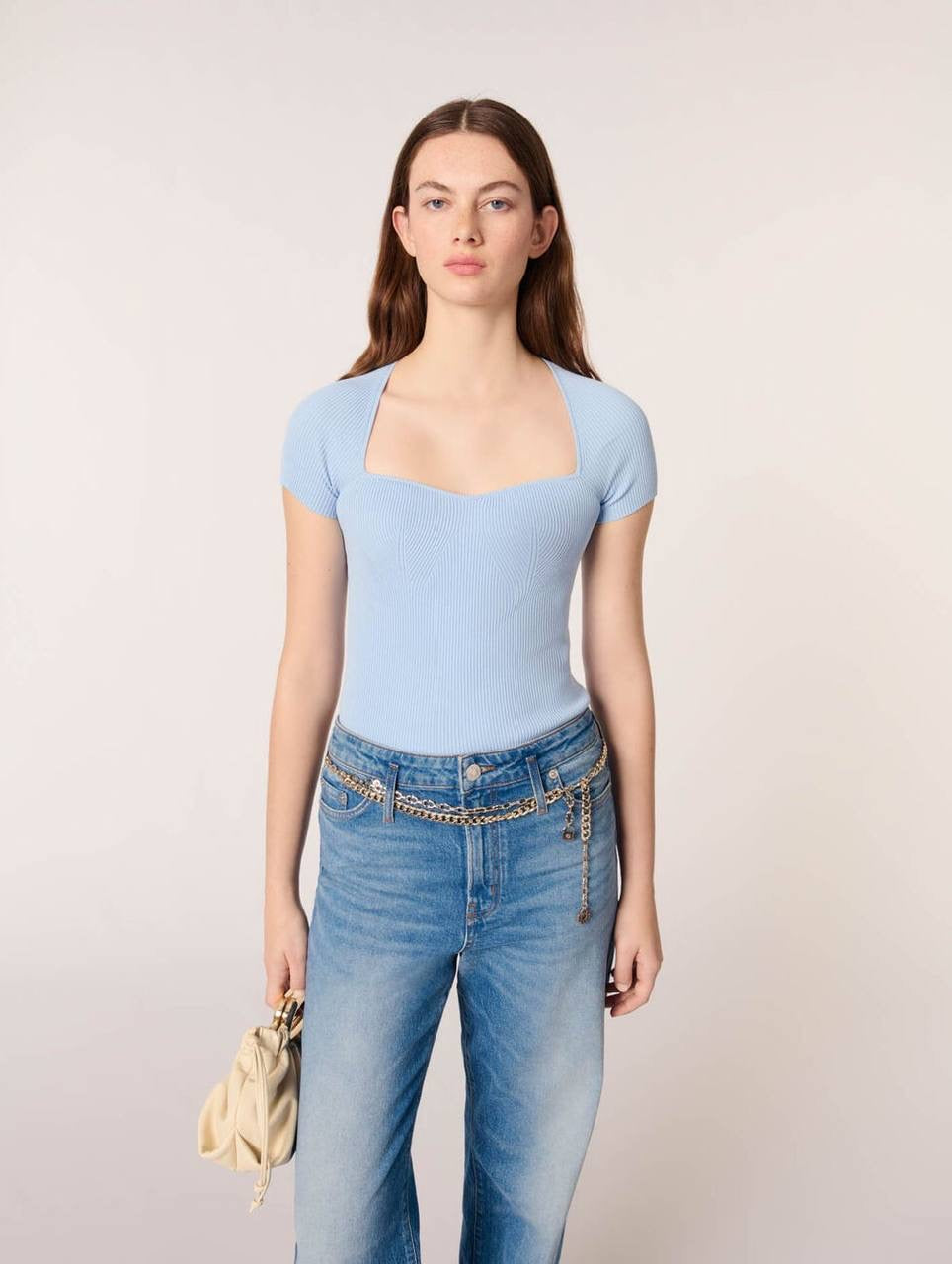 MJ Moka Rib Knit Sweetheart Shirt Top