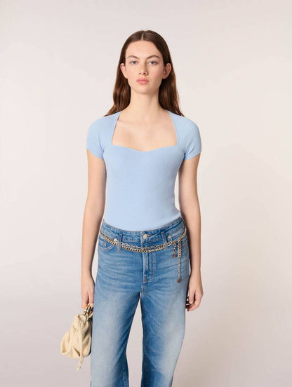 MJ Moka Rib Knit Sweetheart Shirt Top
