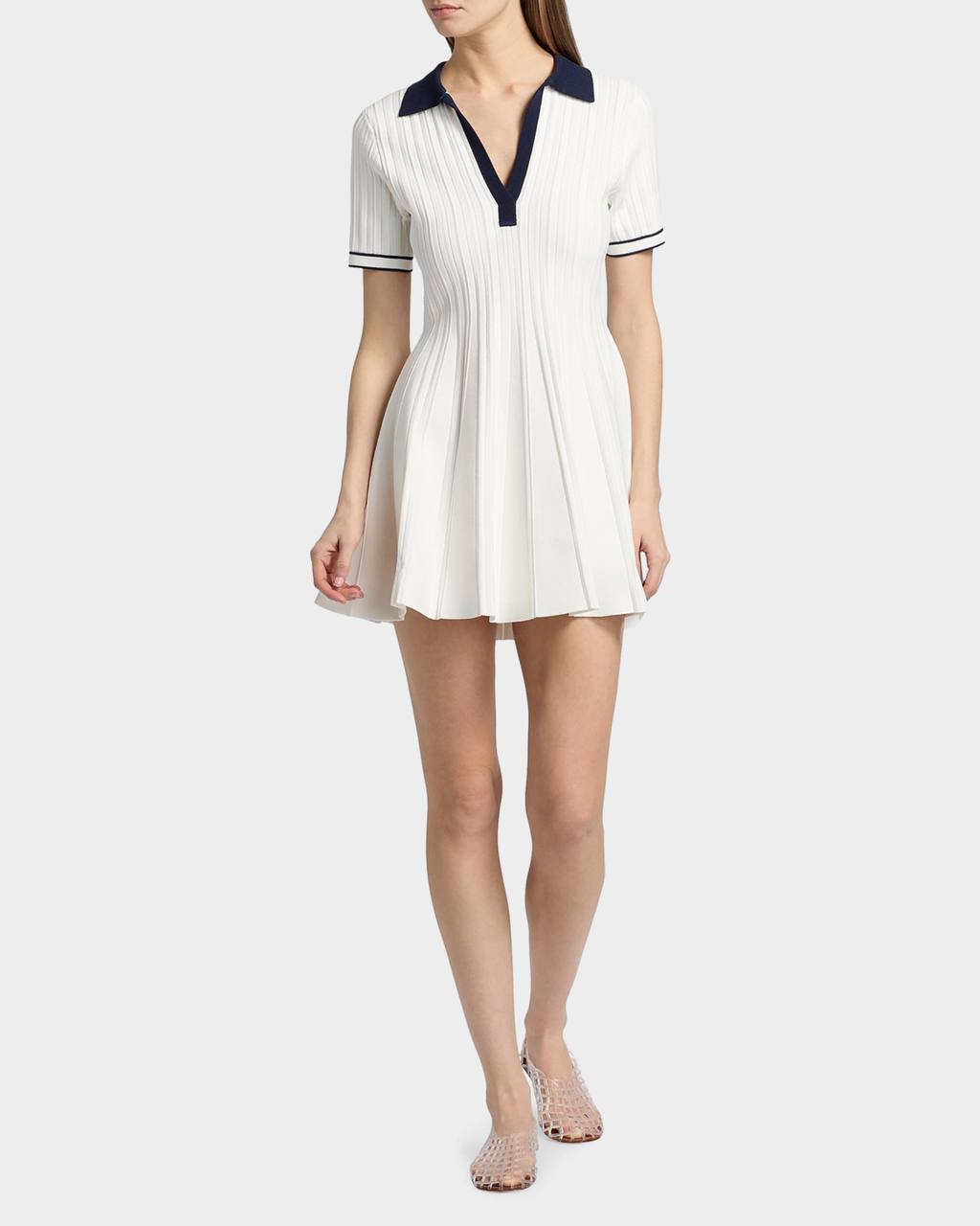 SK Page Viscose-blend Knit Green Polo Mini Dress