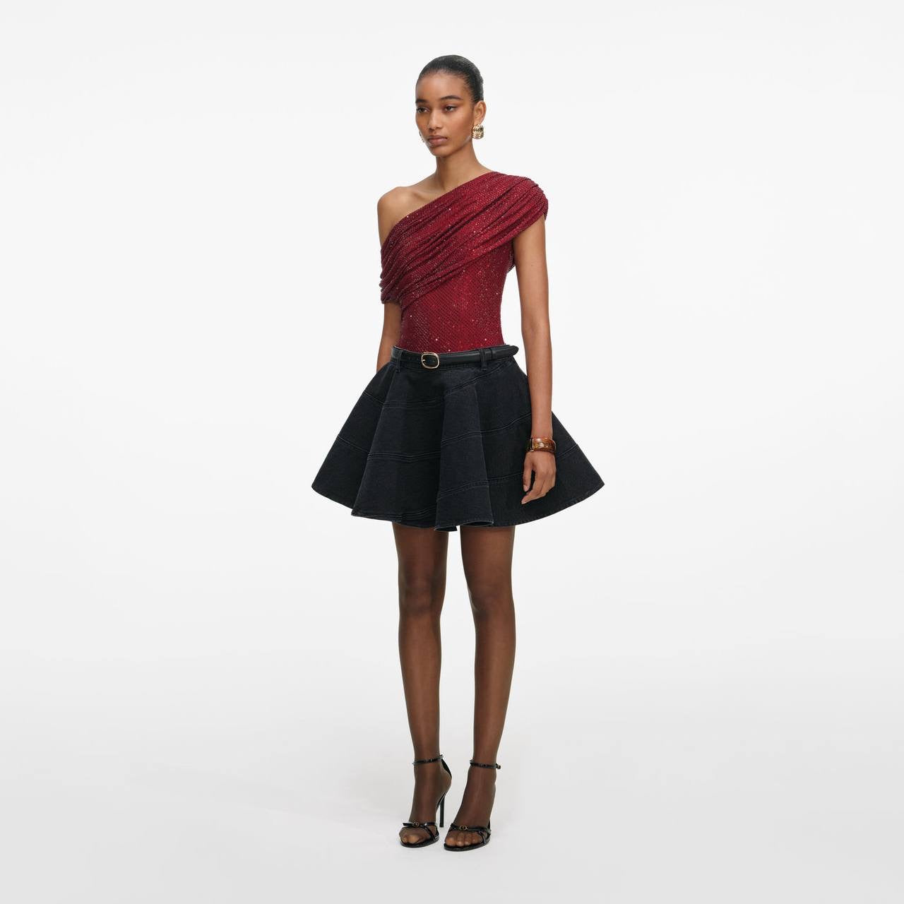 SP Flared Denim Mini Skirt in Black