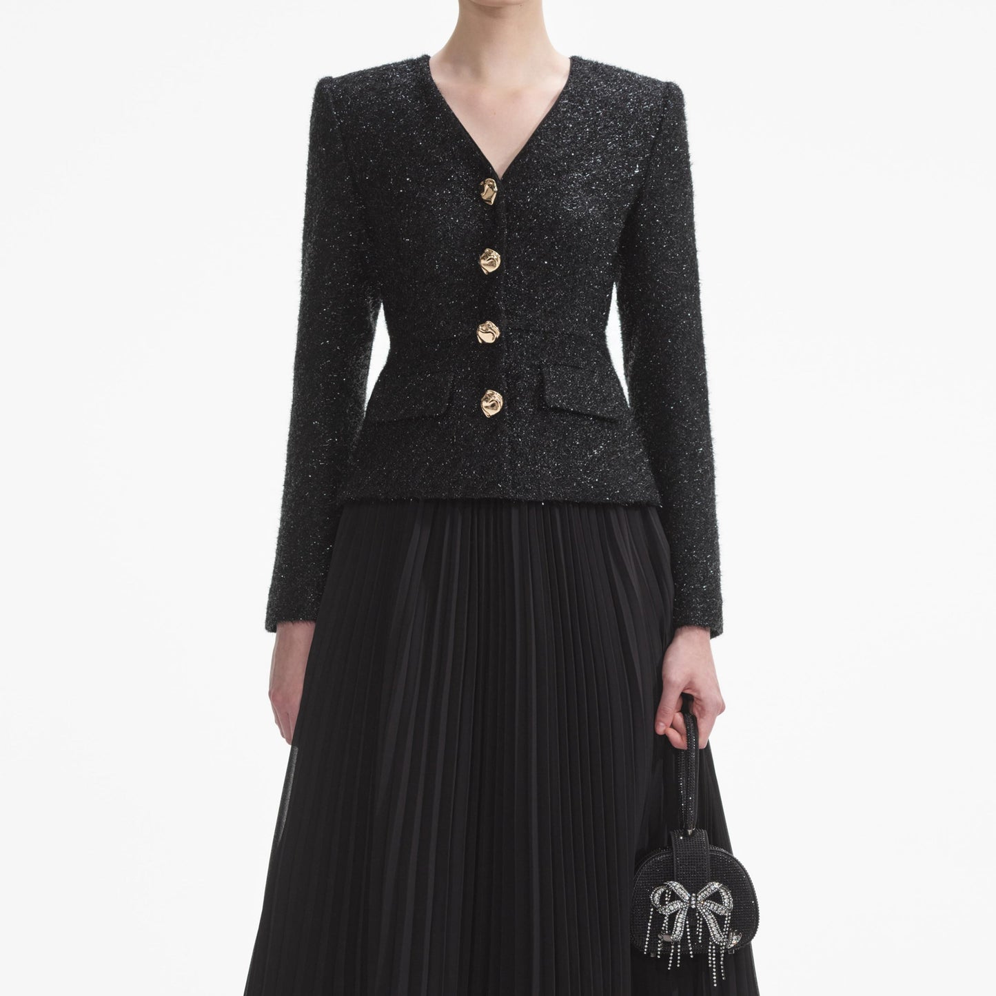 SP Black Tinsel Boucle Chiffon Midi Dress