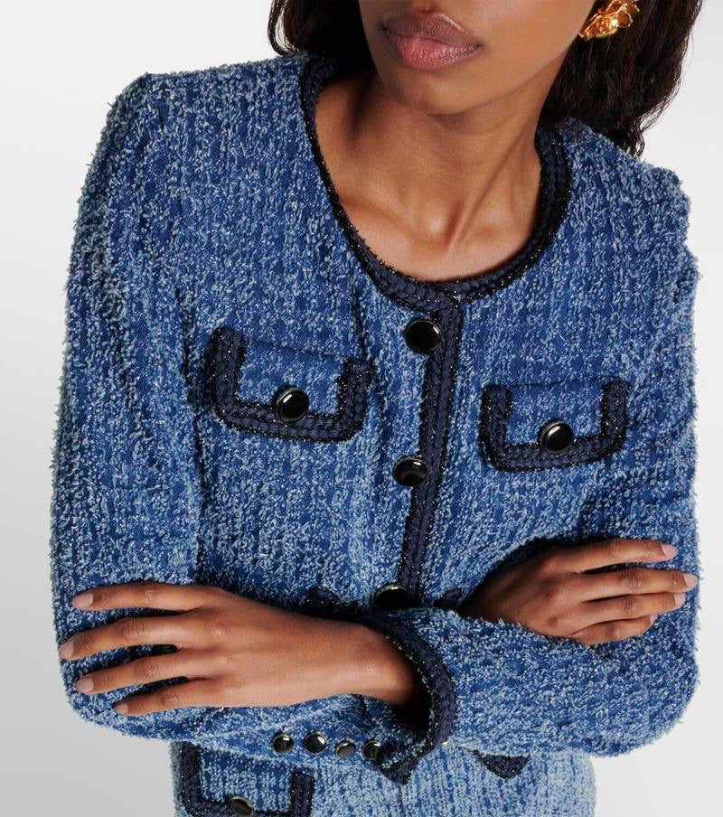 SP Textured Denim Jacket Mini Skirt