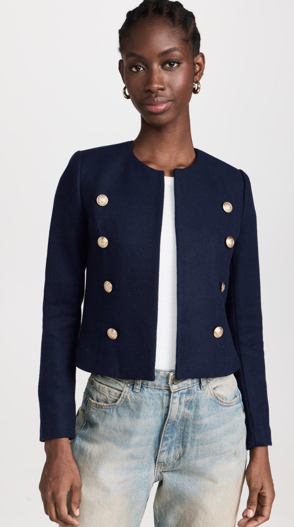 LA True Wool-Blend Collarless Jacket in Midnight