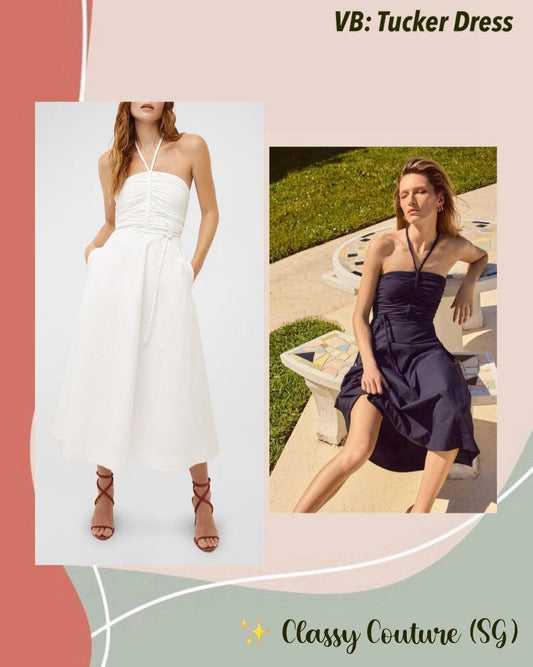 VB Tucker Stretch-Cotton Ruched Halter Midi Dress