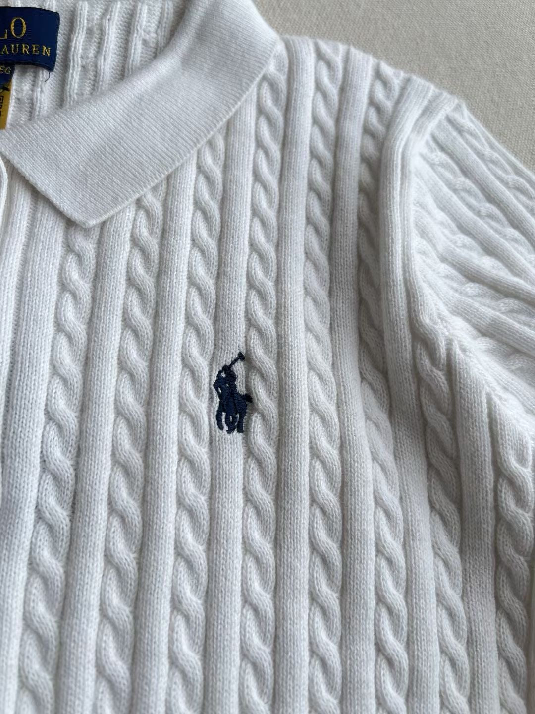 4 Colors! RL Cropped Mini Cable Knit Polo Shirt