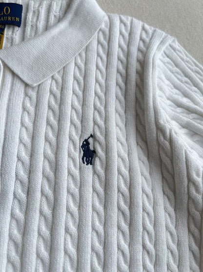 4 Colors! RL Cropped Mini Cable Knit Polo Shirt