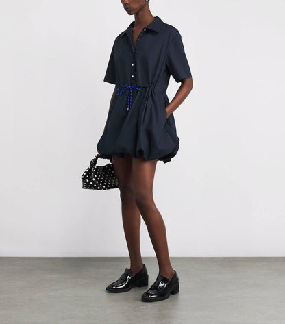 MJ Romimita Short-Sleeved Cotton Bubble Drawstring Mini Dress Shirtdress