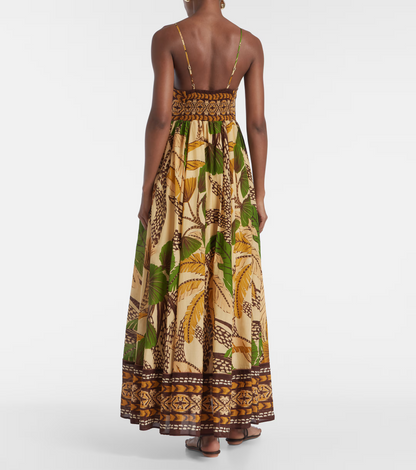 FR Folliage Sketch Cotton-viscose Midi Maxi Dress Sundress