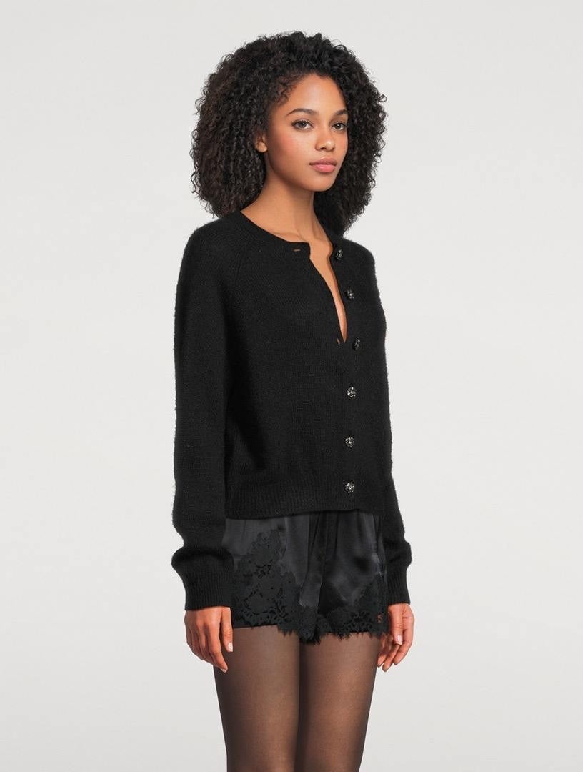 DN Petra Crystal Button Alpaca-wool Cardigan in Black