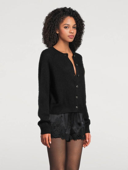 DN Petra Crystal Button Alpaca-wool Cardigan in Black