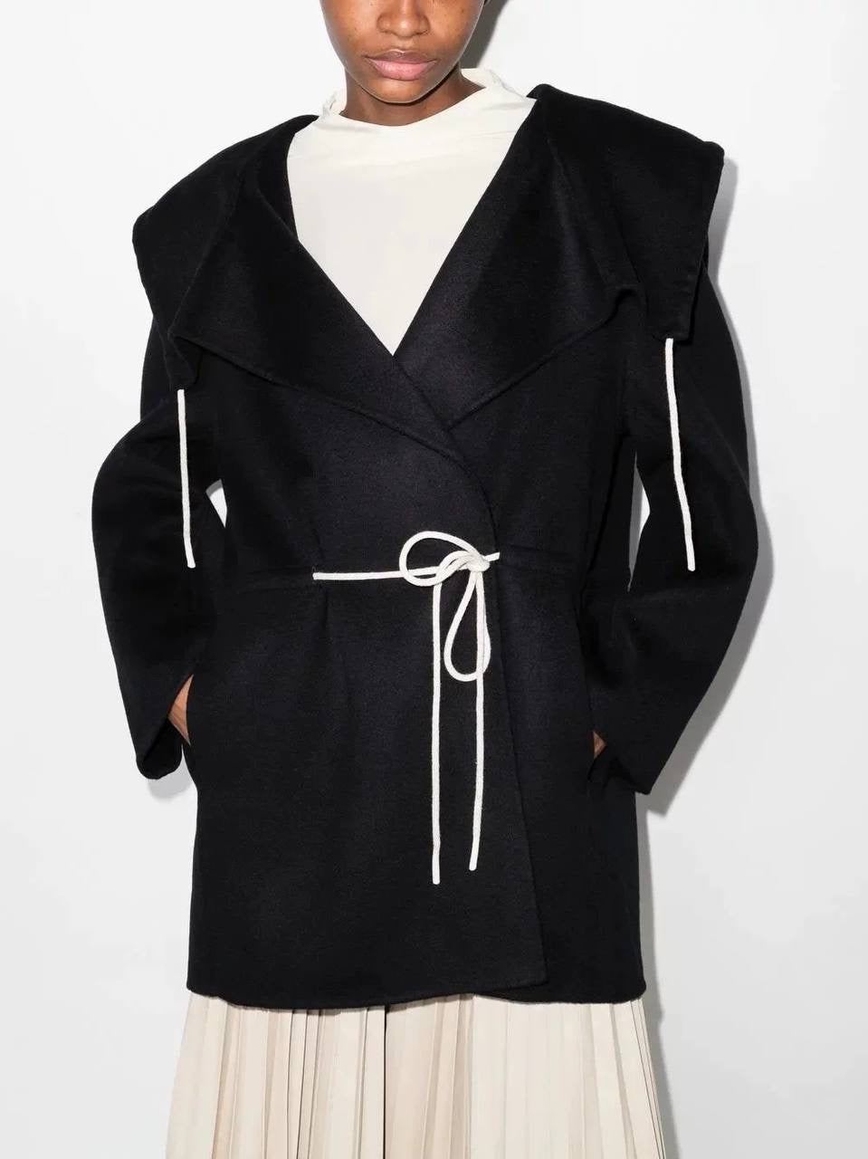 TOT Drawstring-Waist Wool Hooded Jacket